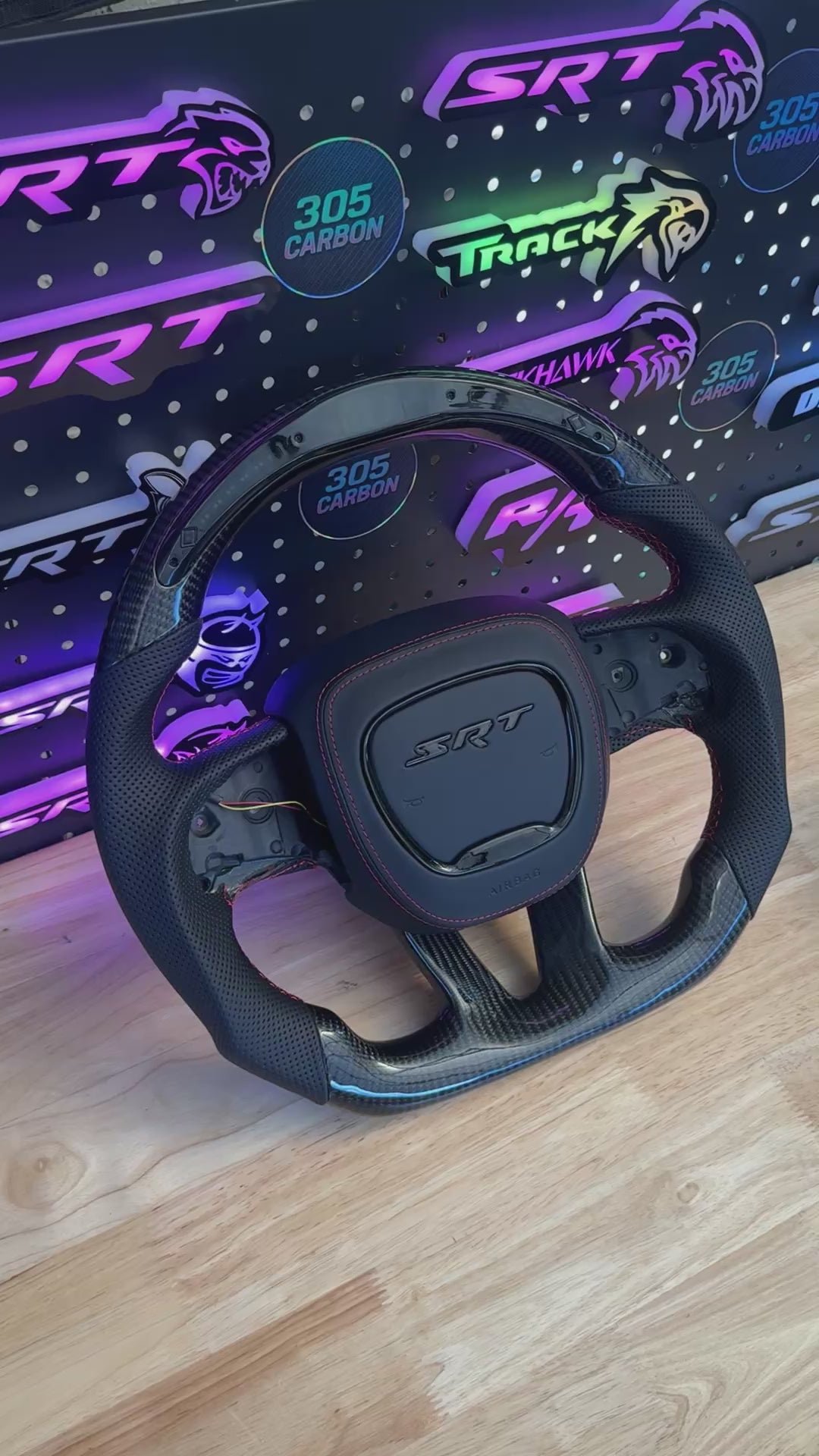 Dodge LED Carbon fiber Steering Wheel and LED Airbag Cover
